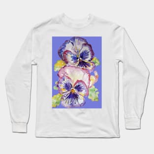 Pansy Watercolor Purple Flower Pattern on Purple Long Sleeve T-Shirt